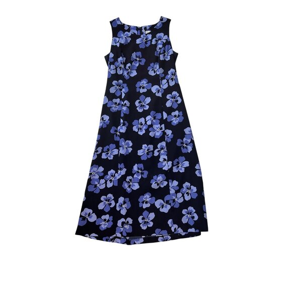 Studio I Petite Floral A-Line Dress Blue & Purple Pansy Print petite 8P 1722 - Picture 1 of 5